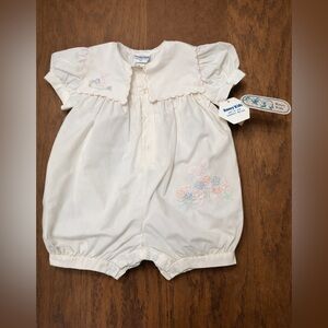 Vintage Rosey Kids Baby Romper 6M Hand Embroidered Bunny Heirloom NWT